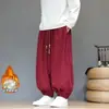 Pantalones de pana de pierna ancha con puños elásticos, adecuados para primavera y otoño, con estampado de cuadros, diseño retro estilo chino y corte holgado, oversized para hombre