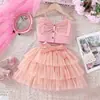 Ew Export Ropa para Niños Pequeños y Medianos Niños y Niñas Primavera y Otoño Nuevo Traje de Falda de Malla con Tirantes y Lazo Tz1021-C