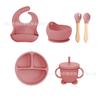 Set de Vajilla de Silicona para Niños de Seis Piezas al Por Mayor con Ventosa Fuerte, Tazón para Alimentos de Silicona Antideslizante, Plato de Cena Separado