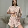 Conjunto de pijama transfronterizo, estilo europeo y americano, estampado sexy de corona pequeña, dos piezas de manga corta y shorts para el hogar, se puede usar afuera, cómodo