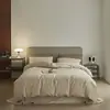 Juego de ropa de cama de cuatro piezas de color sólido de alta gama, liso, cerámico, ligeramente cepillado, algodón puro, funda de edredón de algodón de fibra larga, juego de tres piezas