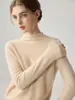 Suéter de cachemira 100% de cuello alto medio para mujer, con dobladillo enrollado, perfecto como capa base, holgado y cálido para otoño e invierno.