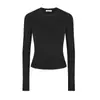 /Camisa de Manga Larga Moxi Queen para Mujer, Camisa Básica Ajustada, Top de Cuello Redondo