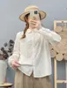 Colección Otoño 2026 Bordado Jacquard Artístico Cuello Solapa Cardigan Color Sólido Manga Larga Camisa Top Venta al por Mayor