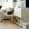 Mueble lateral modular de acero inoxidable vintage color crema, armario de almacenamiento minimalista, cómoda para la entrada