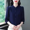 Camisa de Manga Tres Cuartos de Color Sólido de Gama Alta para Mamás, Nueva Moda de Verano y Otoño para Mujer, Blusa Holgada, Top Elegante