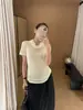 Blusa Wanwei Estilo Francés con Cuello Drapeado para Mujer 2026 Nuevo Estilo Primavera Cuello Superpuesto Transpirable de Lyocell Manga Corta Camiseta P5317