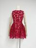 Elegante Nuevo Estilo Vestido de Verano para Mujer Cuello Redondo Cintura Alta Falda Abullonada Floral Encaje Falda Corta