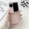 Couro Pequena Corda Portátil Estilo Chanel Adequada para Capa de Celular oppofindn2flip Capa Protetora Dobrável Findn3flip