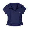 Camiseta de Verano de Algodón Puro de Manga Corta para Mujer Talla Grande, Diseñada con Cuello Polo, Corte Ajustado, Hombro Normal, Top Favorecedor