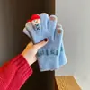 Luvas de Tricô de Inverno Fofas de Boneco de Neve para Mulheres com Tela Sensível ao Toque Espessadas Quentes para Ciclismo Cinco Dedos à Prova de Vento e Frio