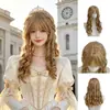 Peruca para mulheres, estilo corte retro, cachos romanos dourados, franja desfiada, penteado de princesa, adorno completo para a cabeça, cosplay, fornecimento direto da fábrica