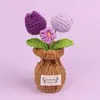 Plantas de Tulipán Hechas a Mano con Ganchillo Transfronterizas en Maceta, Adornos de Rosa, Jarrones de Flores Tejidos con Hilo, Flores Artificiales, Plantas en Maceta para Escritorio