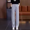 Pantalones deportivos negros de tiro alto, corte slim recto, para mujer, con cordón, caída fluida, estilizan, nuevos para primavera/otoño, casuales, de largo hasta el suelo