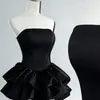 Vestido Corto 2026 Nuevo Modelo Comercio Transfronterizo Negro Sin Tirantes Satín Sexy Ceñido a la Cintura Adelgazante Vestido de Cumpleaños