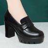 Sapatos de passarela modelo cheongsam de meia-idade e idosos, plataforma à prova d'água, salto grosso de 8 cm, sapatos femininos de salto alto, sola grossa, couro macio, bico redondo, sapatos de camada única