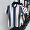 Camisa Polo a Rayas Bloque de Color con Media Cremallera y Logo de Caballo Bordado, Mangas Cortas, Business Casual, Versátil, Seda Helada de Secado Rápido