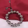 Pulseira de Mantra de Seis Caracteres S990 Pulseira de Contas de Buda Masculina Moda Retro para Casal Pulseira de Prata Esterlina 6/21