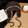 Chapéu Lei Feng Quente e à Prova de Frio para Mulheres, Chapéu Espesso com Forro de Lã para Outono e Inverno, Proteção para Orelhas, Chapéu de Lã Tricotado, Balaclava