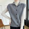 Outono e inverno gola alta lã sem mangas suéter jaqueta torcido malha cashmere ware top colete design dupla face lapela
