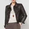 Jaqueta de couro legítimo Haining autêntica feminina 2026 nova jaqueta curta com lapela de pele de carneiro casaco estilo motociclista