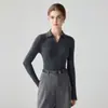 Suéter de estilo minimalista con cuello polo 100% cachemira para mujer, manga larga, corte ajustado, tejido de canalé, capa base, nuevo modelo otoño/invierno 2026