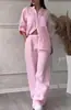 Gd2024 Conjunto de Dos Piezas de Camisa de Color Puro de Algodón y Lino Casual con Cordón y Pantalones de Pierna Ancha Transfronterizo Europeo y Americano Amazon Moda