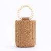 Bolsa de Miçangas de Madeira Tecida à Mão Bolsa Redonda tipo Balde com Cordão Estilo Ins Simples Casual Praia Bolsa Pequena Tecida com Corda de Papel