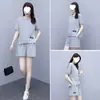 Ropa deportiva talla grande 100 kg para mujeres talla grande, atuendo casual de verano, moda estilo coreano, conjunto de dos piezas suelto de pantalones cortos para correr para mujeres