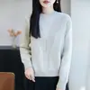Suéter de punto 100% algodón puro con cuello semi-alto para mujer, jersey grueso de otoño e invierno, top cálido versátil de manga larga, moderno