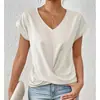 Bestseller transfronterizo de Amazon: Camiseta de color liso con cuello en V, elegante top de manga corta, ropa de mujer para primavera/verano, transfronterizo de Amazon