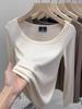Naranja Calabaza Manga Larga Canalé Manga Corta Ropa Interior 2025 Otoño Nuevo Color Sólido Ropa Interior Elegante Camiseta Base Cuello U