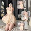 Lingerie Sexy com Cores Nacionais, Fenda Alta, Nádegas à Mostra, Novo Cheongsam Botão Estampado Estilo Chinês, Uniforme Sexy, Gola Pura Luxúria