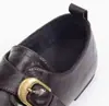 Versión de Piel de Vaca~Zapatos Mocasines con Plataforma Oculta para Mujer Zapatos de Conducir Retro Británico Hebilla Metálica Zapatos Individuales Punta Redonda Suela Plana Zapatos Pequeños de Cuero