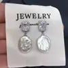 Aretes Baroque de Perlas de Agua Dulce Naturales Zhuji para Mujer, Aretes Baroque Cuadrados de Circonita Cúbica de Alta Gama al por Mayor
