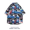Camisa Floral Ins Estilo Harajuku Desenho Animado Estampa Completa Manga Curta Marca Tendência Street Solta Casual Camisa Floral para Homens e Mulheres