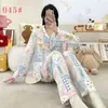 Pijama Feminino 2026 Novo Outono e Inverno Algodão Nuvem Conjunto de Roupa para Casa Desenho Animado Manga Longa Feminino Gola Lapela Outerwear