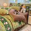 Manta de Cama de Felpa de Leche Dibujos Animados Clase A Invierno Patchwork Bordado Funda Nórdica Sábana Bajera Acolchada Funda Nórdica Juego de Tres Piezas Cálido Juego de Cuatro Piezas
