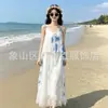 Vestido tradicional teñido con nudos de Yunnan-Guizhou teñido de azul, vestido largo teñido con nudos hecho a mano, adelgazante, suave y dulce vestido de tirantes