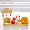 Árbol de la Fortuna de Cristal Amarillo Natural, Adorno de Gato de la Suerte, Cuenco Atractor de Riqueza, Decoración de Oficina y Hogar, Regalo de Inauguración de Casa