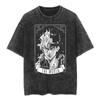 Cartoon clássico simples japonês oversize high street vintage lavado batik solto camiseta de manga curta