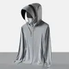 Roupa de proteção solar com aba, revestimento preto, para o verão, para mulheres, proteção UV, top de proteção solar leve e respirável, roupa de proteção solar de fio original seda gelada para homens
