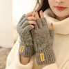 Guantes gruesos cepillados cálidos de medio dedo para mujer, guantes de lana de punto con los dedos descubiertos para estudiantes
