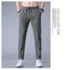 Pantalones Versátiles de Estilo Business Casual, Color Sólido, Clásico, Simple, Moderno, Holgado, Cómodo, Transpirable, Seda de Hielo, Pantalones Rectos Transpirables para Hombre