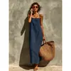 Sitio web independiente transfronterizo europeo y americano modelo 2026: Vestido clásico para mujer con estilo bohemio vacacional, escote cuadrado y tirantes finos