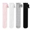 Medias para Niñas Primavera y Otoño Calcetines Hasta la Rodilla Longitud Media Niños Color Sólido Encaje Moño de Princesa Calcetines para Pantorrilla