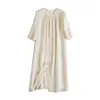 Cardigan Kimono Ligero Minimalista Estilo Japonés de Alto Hilo de Ramio Puro Holgado y Ligero Artístico de Manga Tres Cuartos Vestido Largo