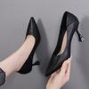 Pies No Cansados Tacones Altos Tacón de Aguja Nuevo Francés Viajero Trabajo Carrera Negro Zapatos Individuales Cuero Suave Zapatos de Mujer Primavera 2024