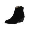 Botas curtas estilo western, estilo europeu e americano, camurça, salto grosso, botas femininas, tamanho grande 13-1