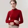 Suéter de Cashmere Feminino Baicaierong Outono/Inverno 2026 com Barra Rebatida e Gola Semi-Alta, Tricô de Lã com Design Versátil